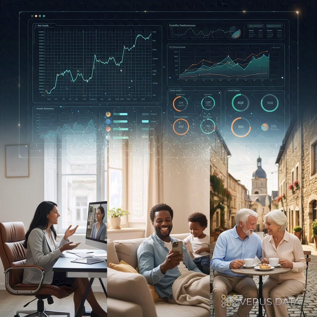 Financial data adaptation interface with a three-way split of diverse experience users